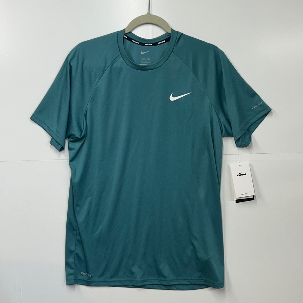 Nike Swim Dri-FIT Rash Guard Shirt Teal Green UPF 40+ Mens Medium NWT